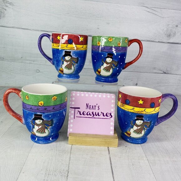 Sango Sue Zipkin SWEET SHOPPE CHRISTMAS 3041 Snowman Colorful Mugs Cups Set 4